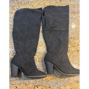 Lane Bryant Knee‎ High Boots Size 11W Black Suede High Heel Boots Sexy Boots